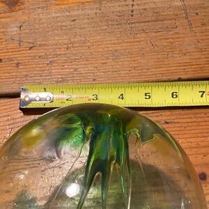 Glass Witches Ball with Green and Yellow Accents